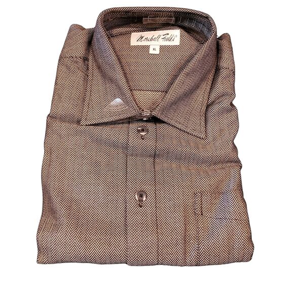 Men Marshall Fields Hyde Park Black White Chevron Design LS Button Up XL Vintage - Picture 1 of 4